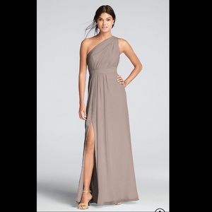 Long One Shoulder Crinkle Chiffon Dress